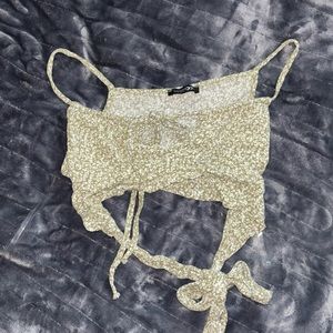 cropped floral sage green bow tie top